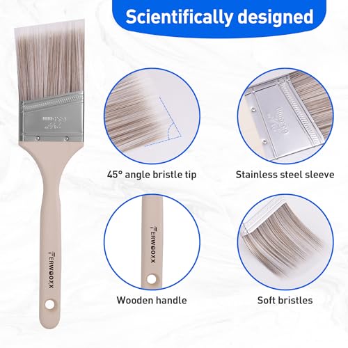 Paint Brush, 2.5IN Stain Brushes for Painting Walls House Touch-Ups,Furnitures and Fence Staining, Wooden Handle Masonry Paintbrush(6 Packs) - size: 2.5 inch