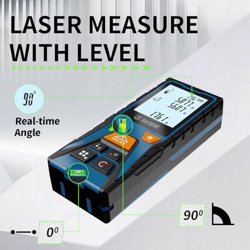 Laser Distance Measure Backlit LCD with Bubble Levels Enhanced-Bright 393FT - color: Green 393FT