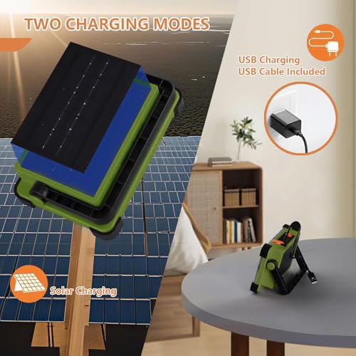 120W Solar Rechargeable Work Light, 144 LED Portable Flood Light with Stand, IP66 Waterproof 4 Modes LED Job Site Lighting Flashlights for Mechanic Camping Fishing Car Repair - color: Green