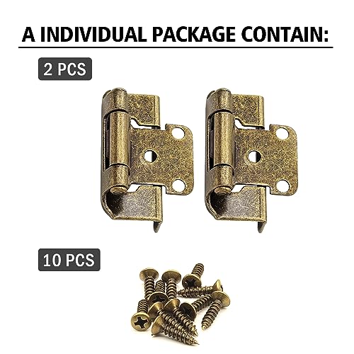 8 Pack (4 Pairs) 1/2 Inch Overlay Antique Brass Hinges Self Closing - color: Antique Brass, size: 8 Pack (4 Pairs)