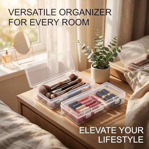 12 Pack Small Plastic Storage Containers, Small Rectangle Organizer with Hinged Lid, Clear Plastic Storage Containers Box for Beads, Jewelry, Crafts, Screws and Accessories (6.1 x 2.56 x 1.18 Inch)
