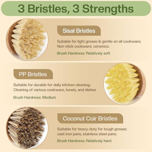 Wooden Dish Brush Handheld Bamboo Wok Brush Scrubber for Dishes Pans Pots Fruit and Veggie Washing(3,Beige Brown and Yellow) - color: Beige Brown and Yellow