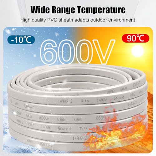 14/2 Wire with Ground - 10FT 14 Gauge NM-B Non-Metallic Sheathed Cable 100% Pure Copper 14 AWG 2 Conductor Residential Indoor Wire for Outlets, Switches, Other Loads and Lighting Wiring Projects etc. - size: 10FT, style: 14AWG/2