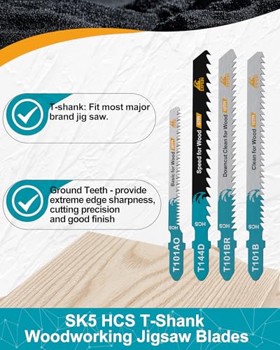 50pcs Jigsaw Blades T101BR for Wood - Downcut Straight Cut, 10TPI T-Shank Jigsaw Blades - size: T101BR