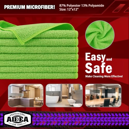 AIDEA Microfiber Cleaning Cloth-20PK, Microfiber Towels for Cars, 12"×12" - color: Green, size: 20PK