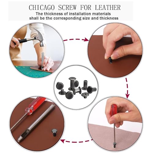 Open Back Chicago Screws Binding Screws Post Rivets Leather Repair Screws, 9 mm, Gun Black，50 Sets - color: black, size: M5*9mm