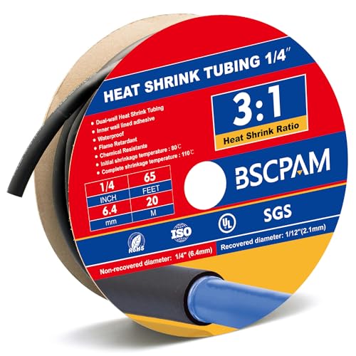 1/4" Heat Shrink Tubing, 65FT Marine Grade 3:1 Shrink Ratio Shrink tubing, Adhesive Lined Heat Shrink Tube, 1/4 Waterproof Shrink Tube for Wires Home Automotive-Black - size: 1/4"-65 Feet