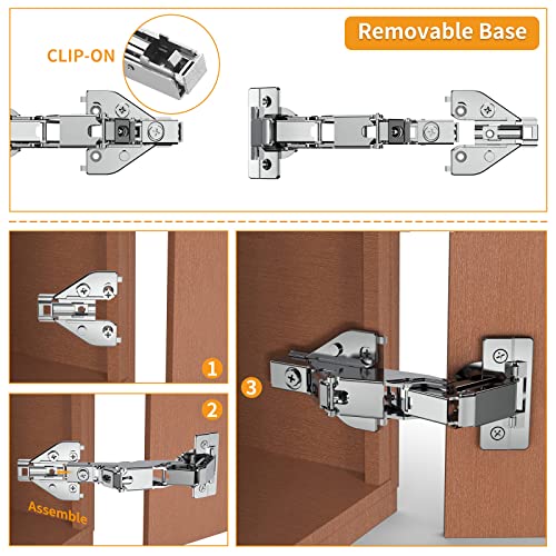 Chibery 2 Pack 165 Degree Lazy Susan Hinge, Face Frame, CLIP ON Plate for Easy Installation, Soft Close Multi-pivot Concealed hardware for Corner Kitchen Cabinet, Cupboard Folded, Folden Door, Closets - color: 165°