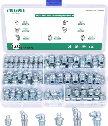 OURU 120PCS Grease Fittings Assortment Kit, SAE with Wrench Kit - size: 120