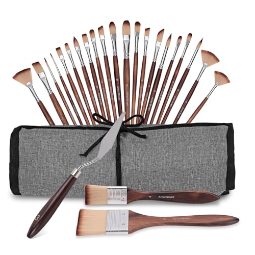 26pcs Paint Brush Set, with Palette Scraper and Canvas Roll