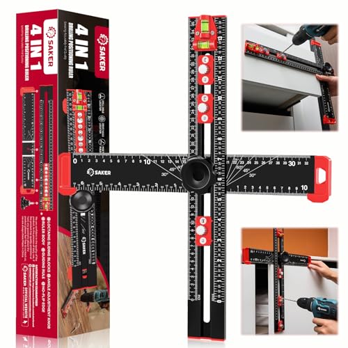 Saker 4-in-1 Drilling Positioning Ruler, Adjustable 13.78in Multifunctional T Square Ruler, Cabinet Hardware Jig, Marking Gauge Tools for Woodworking, Cabinet Drawer Door Hole Drilling Template - size: 13.78inch T Square Ruler