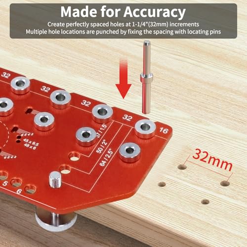 2-in-1 Shelf Pin Jig and Hinge Jig, Aluminum Adjustable Shelf Pin Drilling Jig for 5mm and 1/4" Straight Holes Shelf Peg Hole Jig for DIY Cabinet Woodworking and Home Improvement
