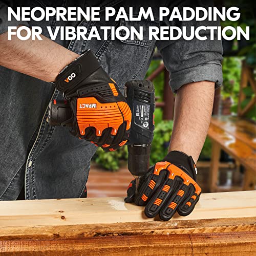 Vgo... Men's Leather Impact Anti-Vibration Mechanic Gloves(CA7722WR) - color: Black, size: XX-Large