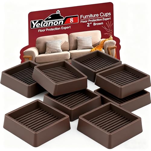 Yelanon Furniture Coasters 8 Pcs 2" Square Brown Caster Cups for Hardwood - size: 8pcs 2" Square Brown