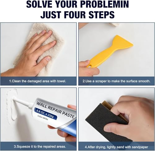 Wall Repair Kit, Quick Drying Paste for Holes & Cracks, Scraper & Sandpaper