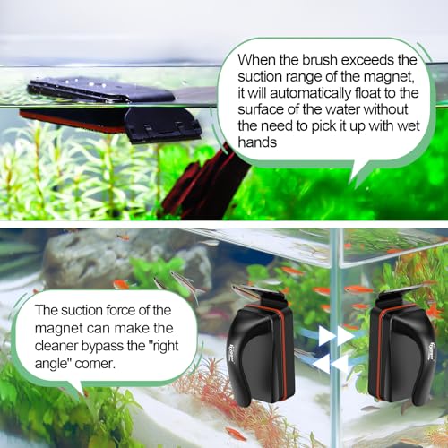 hygger Magnetic Aquarium Fish Tank Glass Cleaner,Detachable Dual-Blades Brush Tool with Floating Scrubber, Double Side Magnetic Scraper for 0.2-0.4 Inch Thick Glass Aquariums Tank (M) - size: M