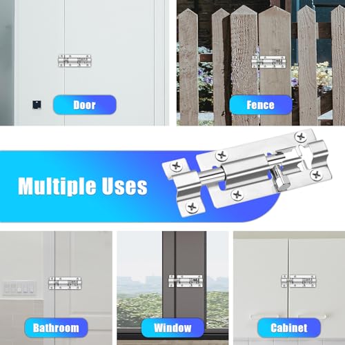 INBOF 6 Pack Slide Lock, 3 Inch Barrel Bolt Latch, Premium Door Latch Lock with 36 Screws, Stainless Steel Slide Locks for Inside Door - color: Silver - 6 Pack
