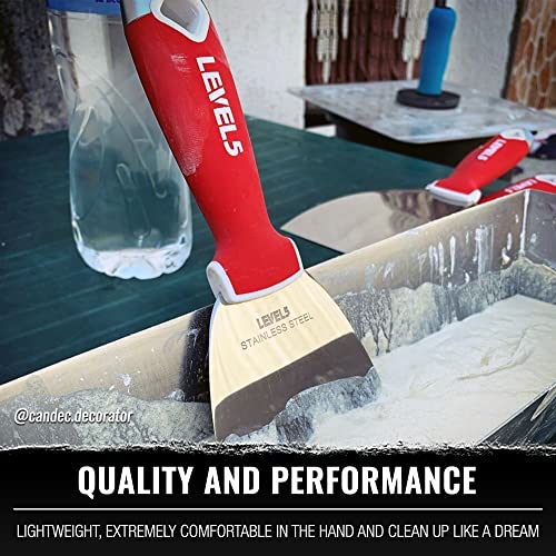 3" Soft-Grip Stainless Steel Drywall Joint Knife - LEVEL5 | Pro-Grade | Comfortable Finishing Hand Tool | Metal Hammer End | Sheetrock Gyprock Plasterboard Mud | 5-139 - size: 3"