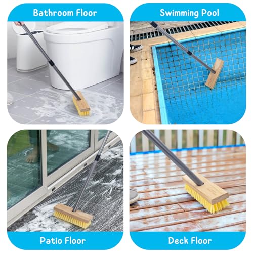 Floor Scrubber Brush, 52'' Long Handle Scrub Broom for Deck Cleaning - color: Yellow