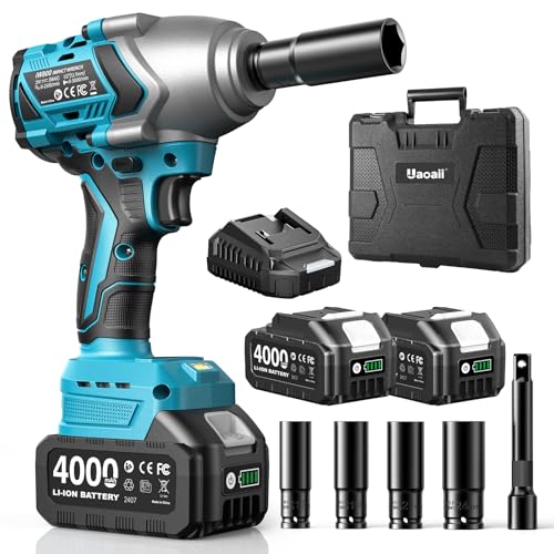 1000Nm(738ft-lbs) Cordless Impact Wrench High Torque, 1/2 Power Battery Impact Gun w/ 2x 4.0Ah Battery, Fast Charger, 5 Sockets, Storage Tool Box & Variable Speeds for Car Tire Truck RV Mower