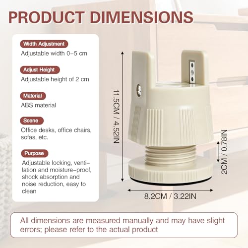 4 Pack Adjustable Furniture Risers 2.36" to 3.15", Heavy Duty Bed Risers with Clamp Design, Clamp-On Levelers for Chair Table Sofa Cabinet Legs, Furniture Height Extenders Leg Lifts (Beige) - color: Beige