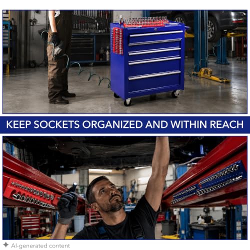 Bates- Magnetic Socket Organizer Set, 6 Pack, 1/2", 1/4" and 3/8" - color: Blue & Red, size: 6 Pack