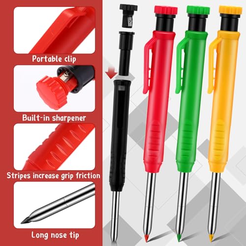 MotiMind 8 Pcs Mechanical Carpenter Pencils, 2.8mm, Black,Red,Yellow,Green - color: Black,Yellow,Red,Green