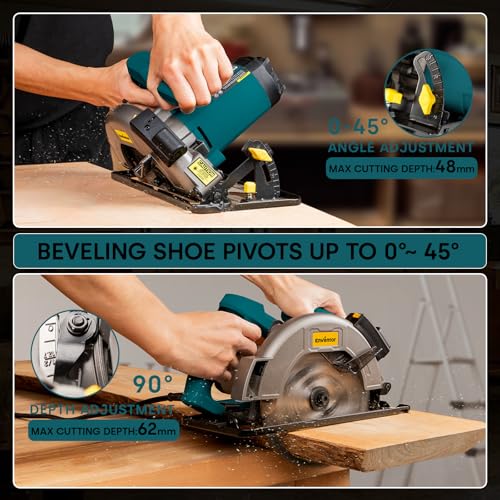 Enventor Circular Saw with Laser Guide, 2 Blades 7-1/4", 11A Corded Motor - size: 11A