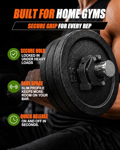 MAXRICH Ultra-Thin 1-Inch Barbell Clamps, Quick Release Weight Clips for 23–30mm Bars, Secure Barbell Collars for Home Gym - color: BLACK