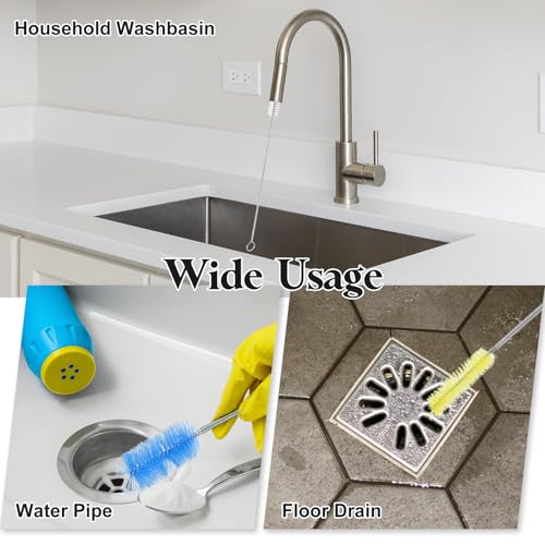 HARFINGTON 3pcs Flexible Long Drain Brush Straw Cleaner Set 35.43" Stainless Steel Double Ended Hose Brush with 8" Nylon Long Tube Pipe Cleaning for Fish Tank Sink Pipe, Blue - color: Blue, size: 90cm