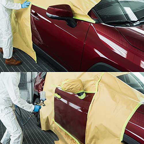 Tangibay Pre-Taped Masking Paper for Painting - 12 inch x 50 feet Tape and Drape Painters Paper, Paint Adhesive Protective Paper Roll for Covering Skirting, Frames, Cars and Auto Body (1 Roll) - size: 1 Roll: 12"