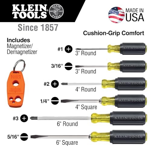 Klein Tools 85146 Screwdriver Set with Magnetizer / Demagnetizer for Magnetic Tips 3 Slotted, 3 Phillips, Home Improvement, 7-Piece