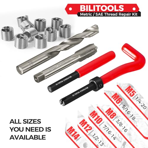 BILITOOLS M12x1.75 Helicoil Thread Repair Kit Metric, HSS Drill Heli Coil Repair Kit - size: M12 x 1.75, style: Metric