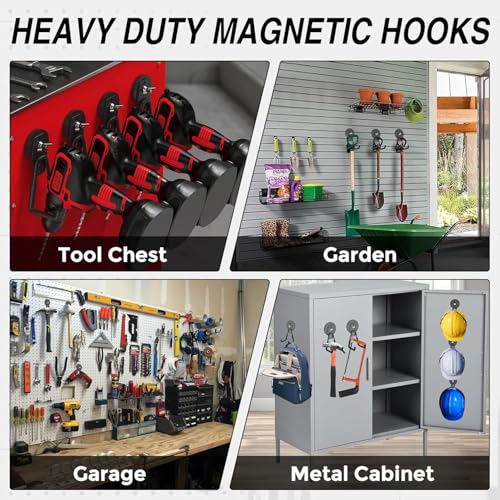 8 Pack Heavy Duty Storage Magnetic Utility Hooks Large Garage Strong Extra Magnet Hooks Hanger with Anti-Slip Coating Heavy Duty Magnetic Hooks for Hanging Power Dril Garage Garden Tools Black - color: 2.6in Magnet-8 Pack-Black