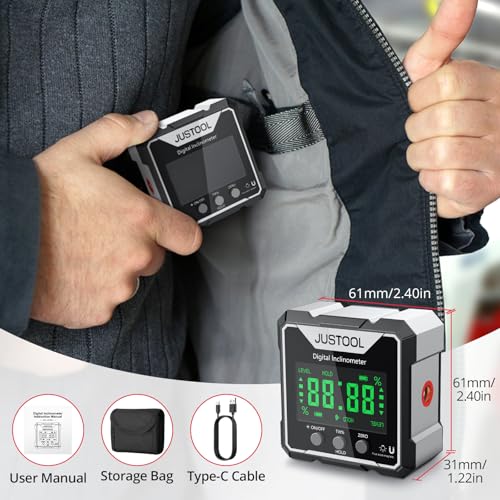 JUSTOOL Mini Digital Angle Gauge Magnetic Angle Finder with Dual Laser - color: Grey