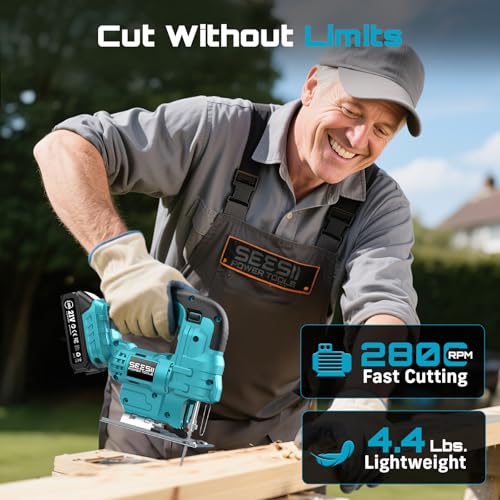 SEESII Jig Saw, Cordless Jigsaw Tool with 2×2.0Ah Batteries and Charger - color: Blue