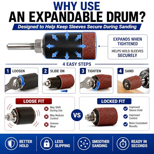16 Pcs Sanding Drum Kit, 1/4" & 1/8" Shank Rubber Mandrels with 80/120/240 Grit Aluminum Oxide Sleeves, Rotary Tool Drill Sanding Attachment for Wood, Metal, Curves and Detail Work