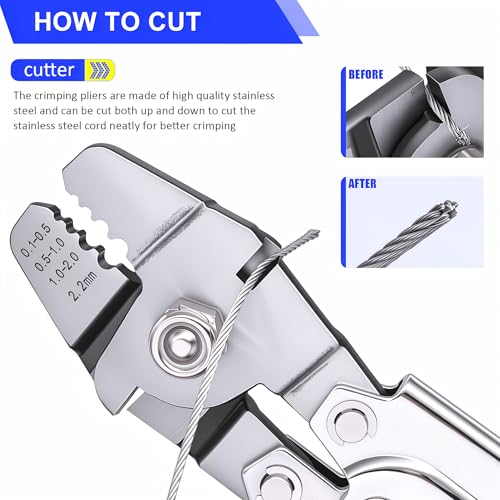 Twidec/Wire Rope Crimping Tool Kit Up To 2.2mm Swaging Tool With 165FT 1/16'' 304 stainless steel Wire Rope And 150PCS 1/16''Aluminum Crimping Loop Sleeve 20PCS Wire Rope Thimbles - style: 165FT