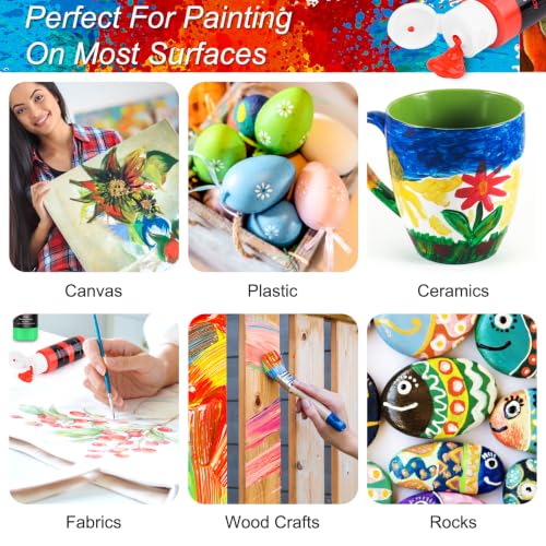 Caliart 24 Colors Acrylic Paint Set with 12 Brushes - color: Regular, size: 2 Fl Oz (Pack of 24)
