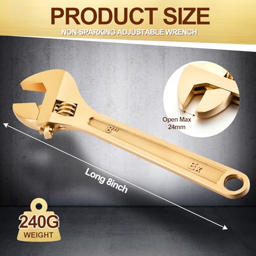Hicarer 8 Inch Non-Sparking Adjustable Wrench, Aluminum Bronze Tool - size: 8 Inch/ Open Max 24mm