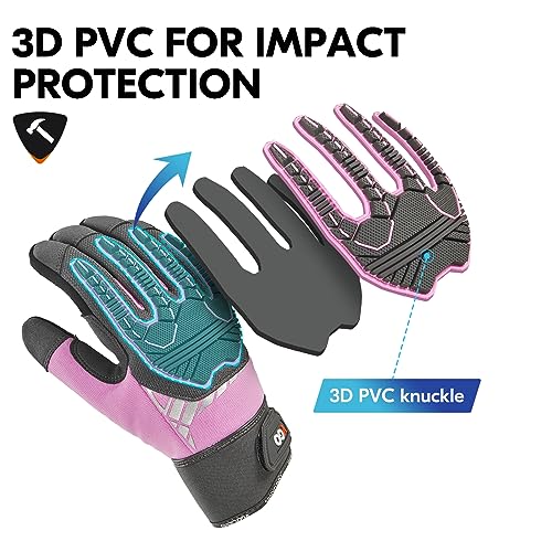 Vgo... Heavy Duty Synthetic Leather Work Gloves Women,Impact Protection Mechanic Gloves,Touchscreen(SL8849IP-FM) - color: Pink, size: Small(1 Pair)