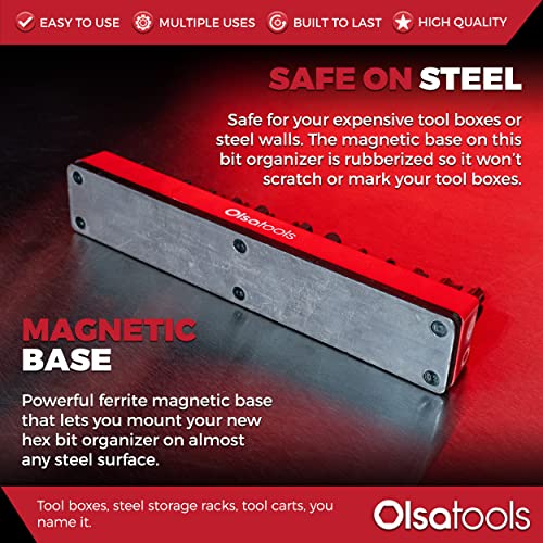 Olsa Tools Hex Bit Organizer with Magnetic Base - Professional Quality Hex Bit Holder for Specialty, Drill or Tamper Bits - Red - Part: 1001 - color: Red, size: Small - 1pc