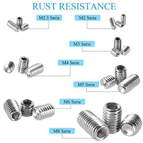 747Pcs M2/M2.5/M3/M4/M5/M6/M8 Metric Hex Socket Head Cup Point Set Screws, Allen Head Grub Screws, Internal Hex Drive Headless Set Screws Assortment Kit with 7Pcs Hex Keys, 304 Stainless Steel - color: Silver:747pcs Metric M2-M8 Cup Point Set Screw
