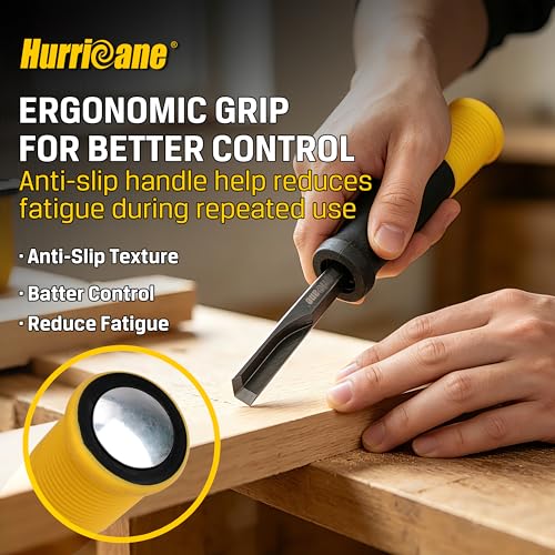 HURRICANE 8mm Corner Chisel, 90° Square Mortise Chisel for Door Hinges, Strike Plates & Cabinetry, Right Angle Wood Chisel with Metal Strike Cap & Ergonomic Grip - size: 8mm