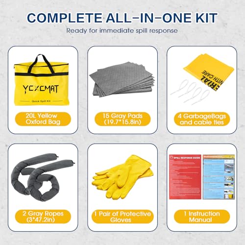 Universal Spill Kit for Chemical, Water & Garage Oil Cleanup 8 Pack - size: 8 Pack