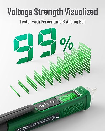 TESMEN Voltage Tester, TN-213 Non-Contact Voltage Detector, Electrical Tester, AC 12V-/70V-1000V, Dual-Range, LCD Display in Percentage, Buzzer Alarm, Live Wire Test, Wire Breakpoint Finder - Green