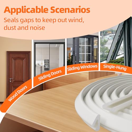 9.8 Ft White V Shape Weather Stripping Door Seal for 0.24"-0.37" Gaps