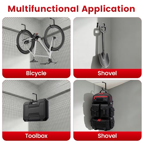 Bike Hooks for Garage Ceiling Mount Rack, Add on Storage Flat Hook, 8 Pack - color: Black-8Pack