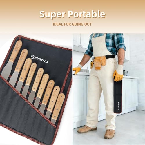 4-piece Caulking Spatula with Wooden Handle, Professional Stainless Steel Caulk Tool Set Finishing Tools, Streamline Spatulas for Caulk Application - color: 4PCS