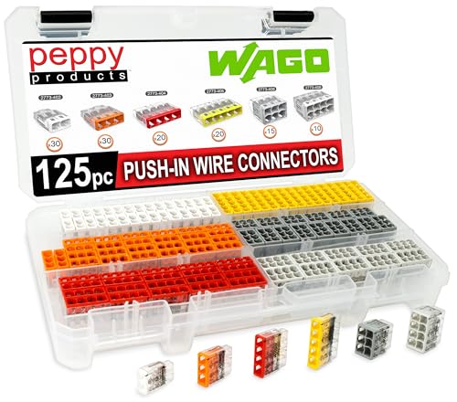 WAGO 2773 Wall Nuts 125pc Push-in Wire Connector Assortment Kit with Case | Splicing for Solid and Stranded Electrical Conductors | 2773-402, 2773-403, 2773-404, 2773-405, 2773-406, 2773-408 - size: 125pc Kit